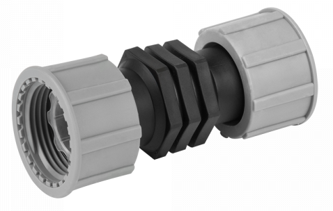 1 in BSP female-to-female swivel straight connector, grey ends with black coupling