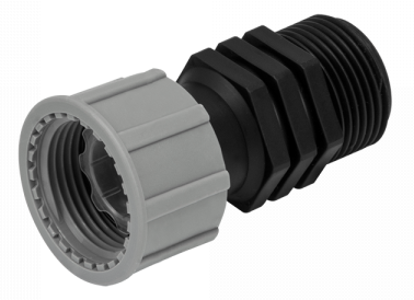 Swivel Straight 1" BSP male-female fitting, black and grey threaded connector