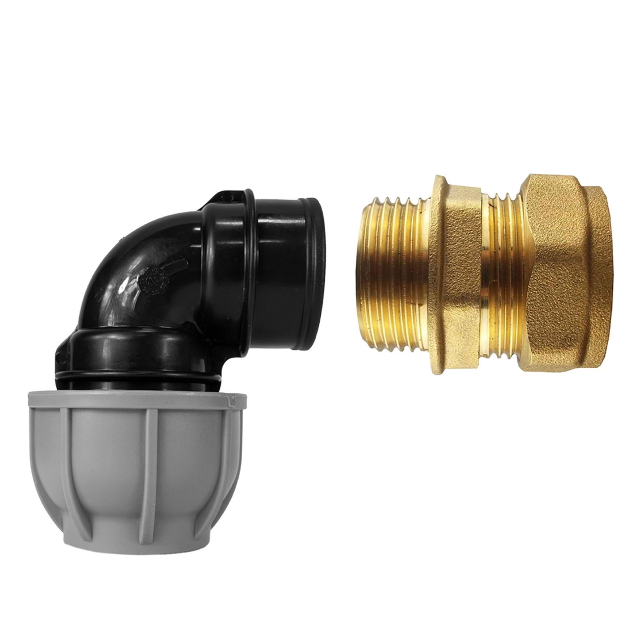 Brass compression elbow: black MDPE 25mm bend with brass threaded outlet