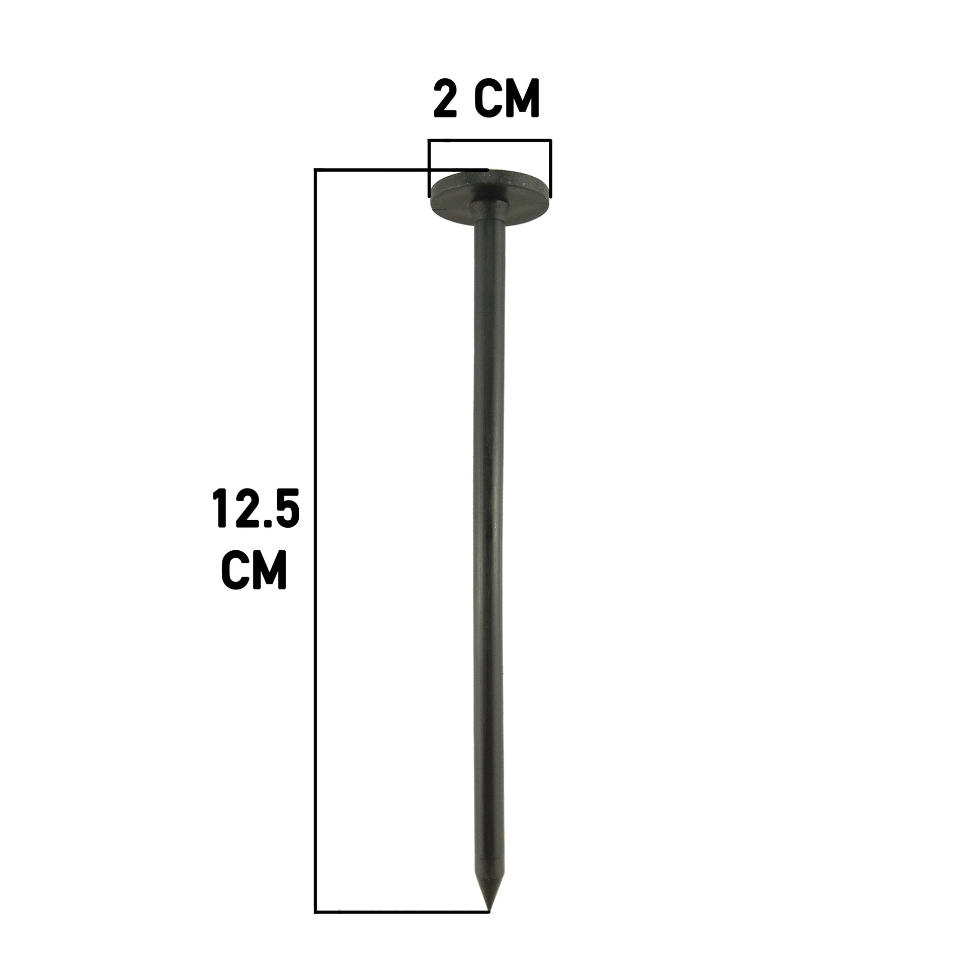 Small weed control fabric fixing peg, 12.5 cm, round flat head, dark plastic