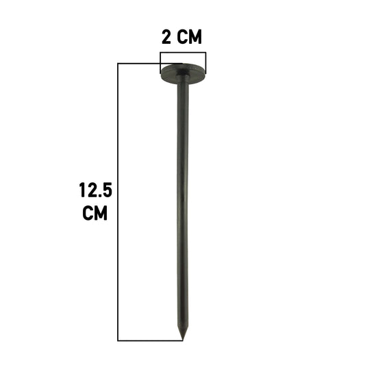 Small weed control fabric fixing peg, 12.5 cm, round flat head, dark plastic
