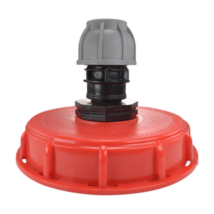 6-inch IBC cap kit, 25mm straight MDPE outlet; gray cap, red base