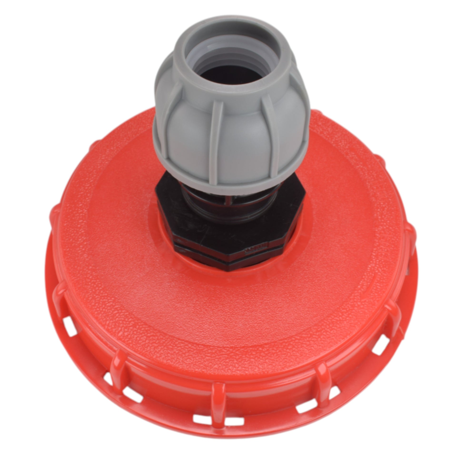 IBC cap kit top opening: red base with grey connector housing and black ring