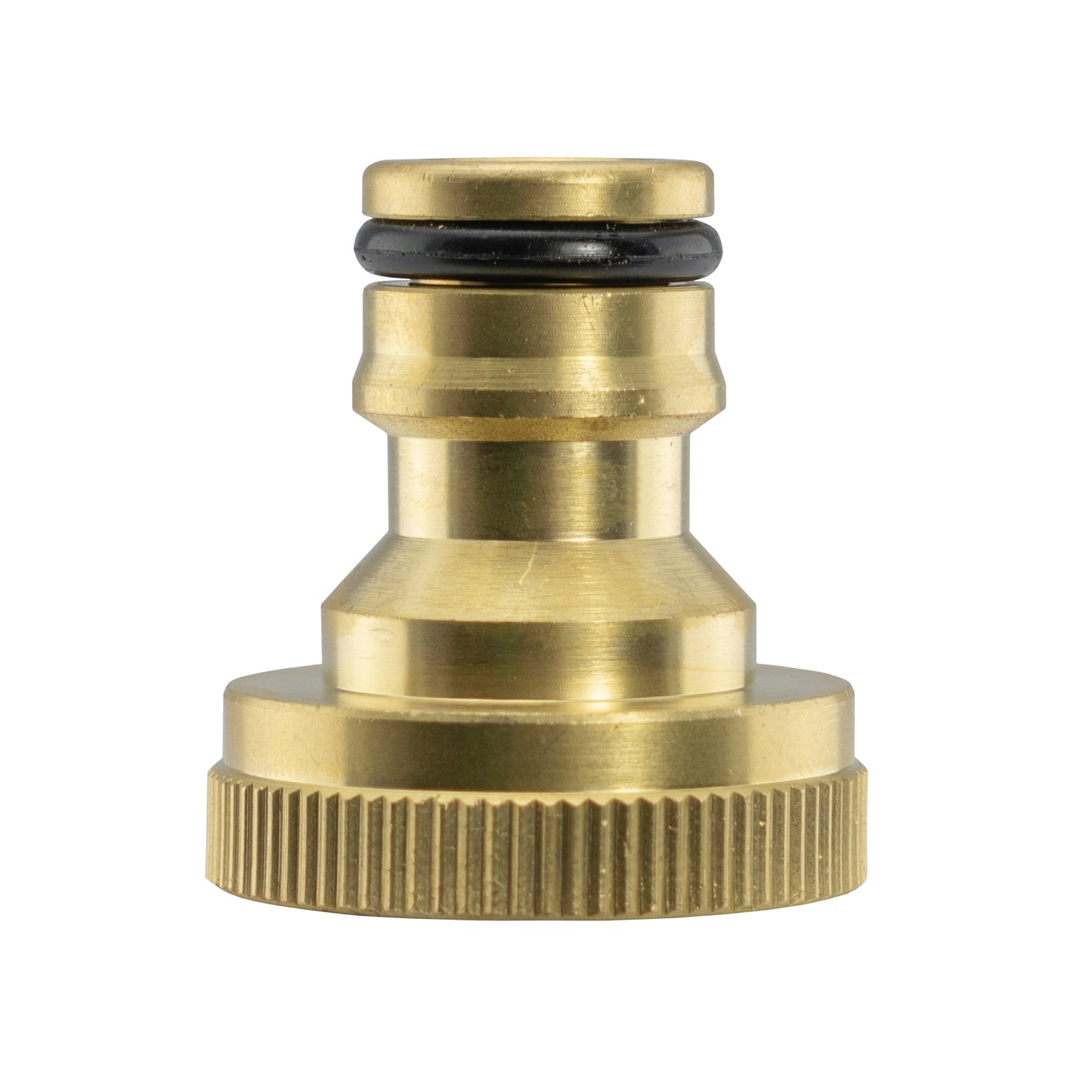 Quick-connect coupler adapter with rubber seal and knurled locking ring