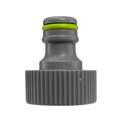 Grey porous pipe connector with ridged grip and bright green seal