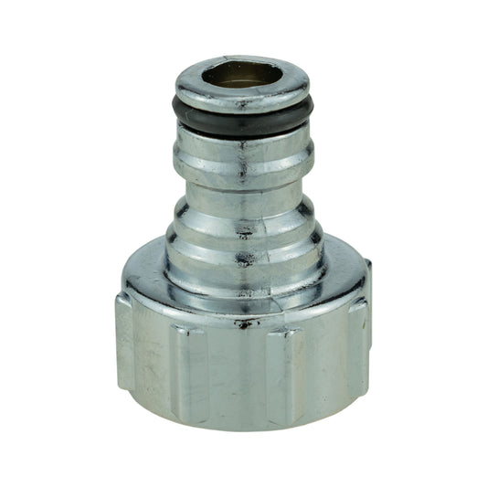 Snap-on male tap connector 3/4" BSPF, chrome metal with black rubber seal