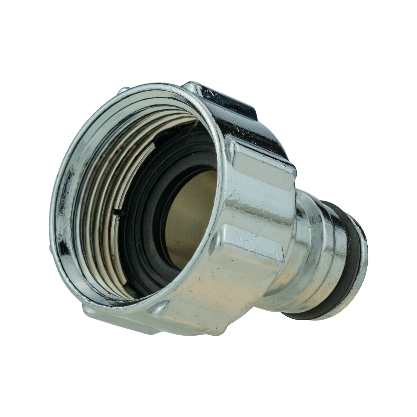 Chrome threaded coupling with internal seal for hose connection