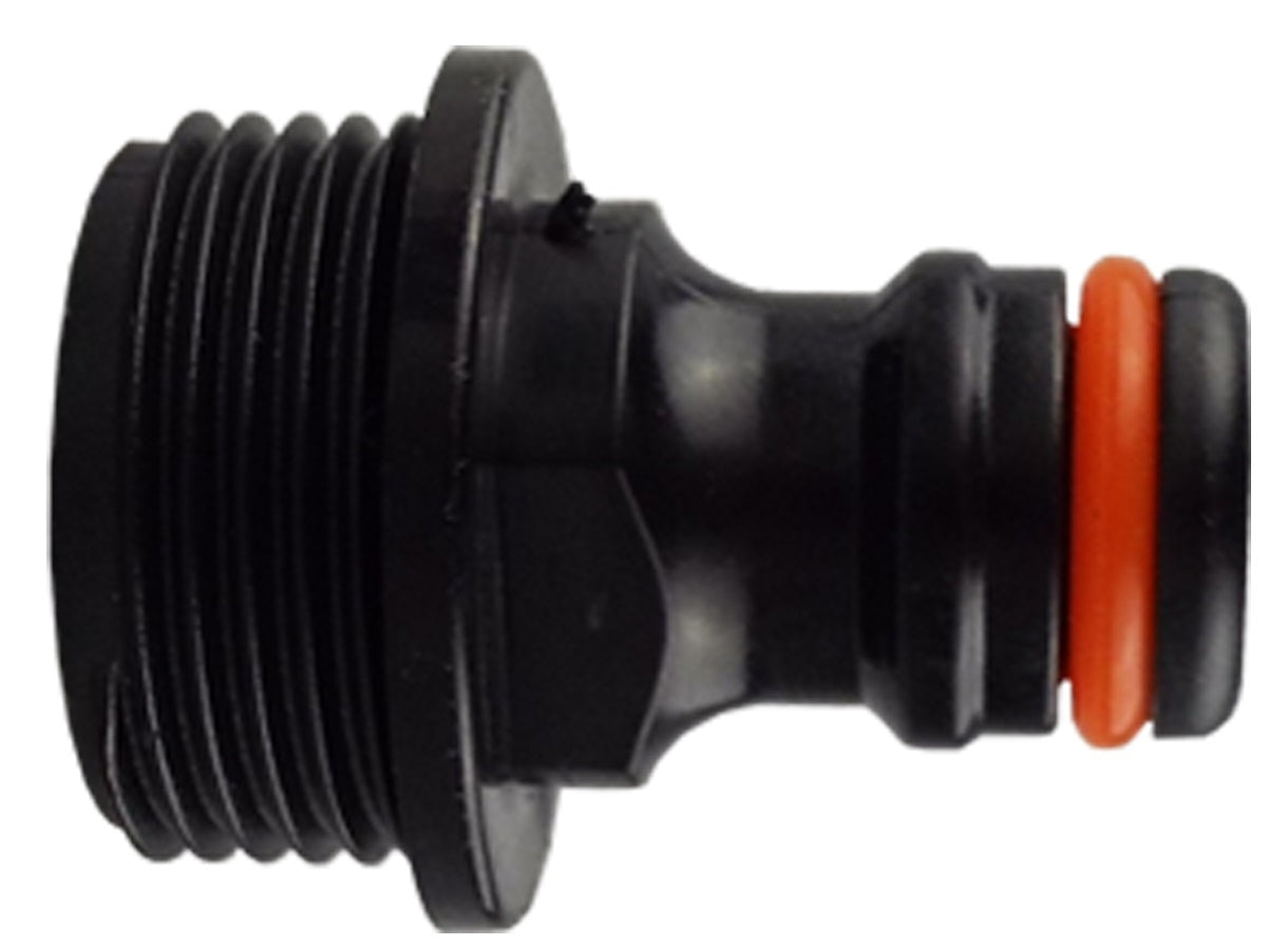 Male click-lock hose connector: black threaded end with orange seal ring