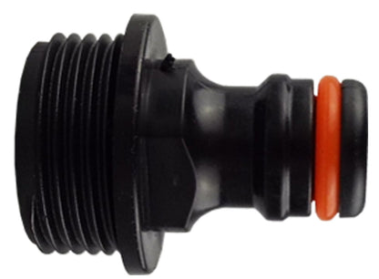 Male click-lock hose connector: black threaded end with orange seal ring