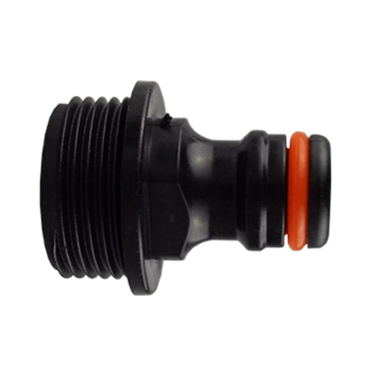 Male tap connector 3/4" BSPM black with orange sealing ring and male thread