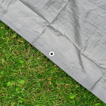 Gray tarpaulin corner with reinforced eyelet grommet, 4m x 5m
