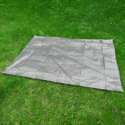 Gray tarpaulin sheet, 4m x 5m, with metal eyelets along the edges