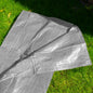 Gray tarpaulin 4m x 5m with metal eyelets along the edge