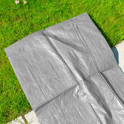 Gray tarpaulin edge with grommet, visible fabric folds, 2 m x 4 m