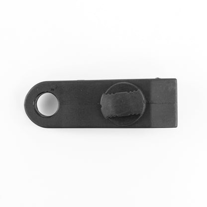 Black screw-type tarp clip with mounting hole and serrated grip