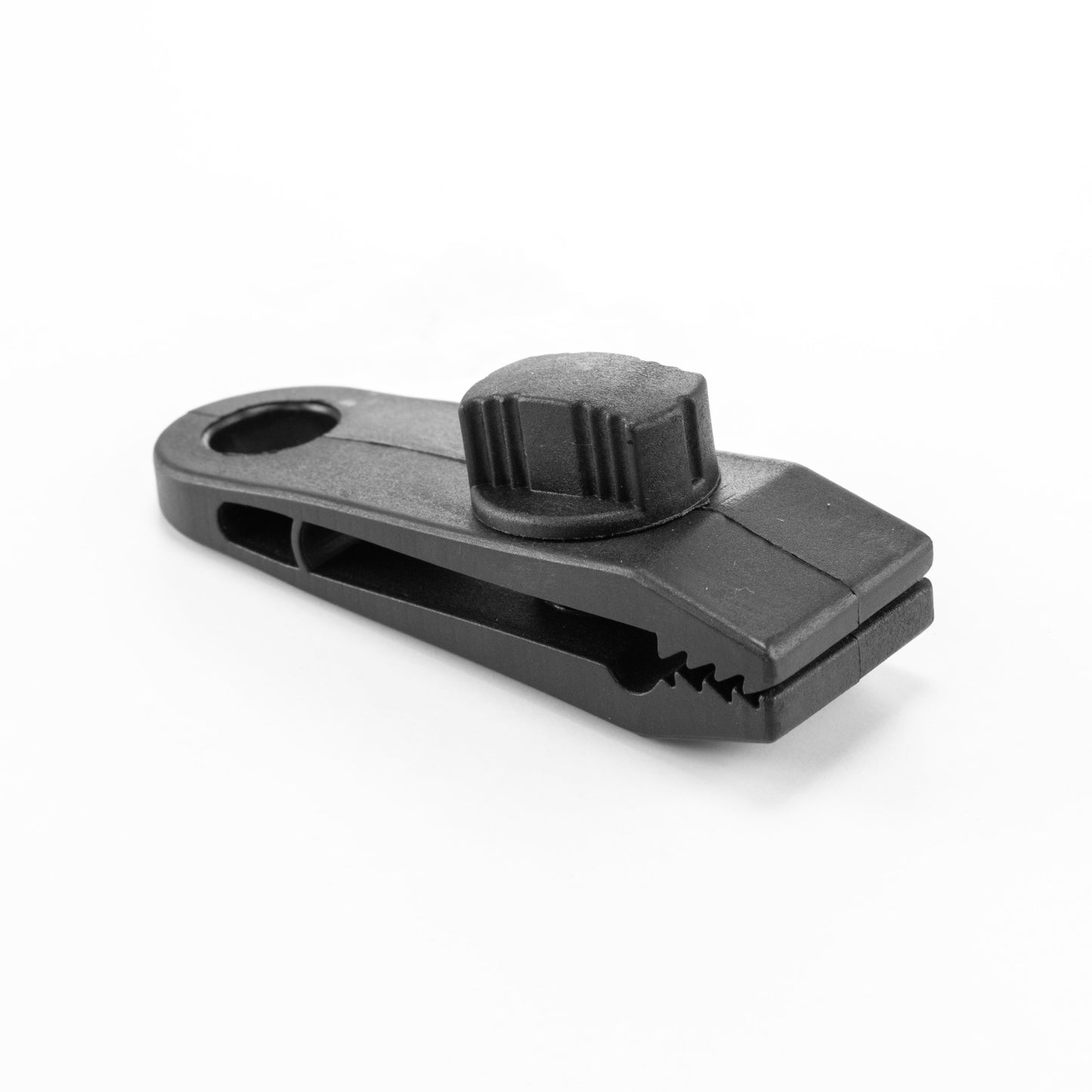 Screw-type tarp clip fastener with ridged grip for securing tarpaulin