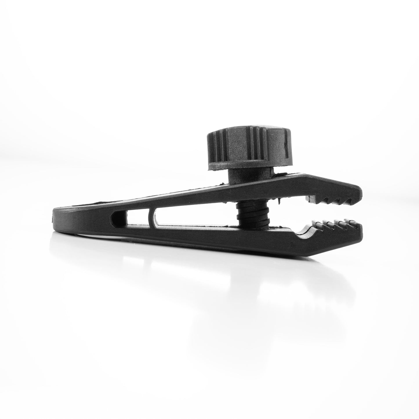 Tarp clip with screw fitting and gripping teeth, black plastic