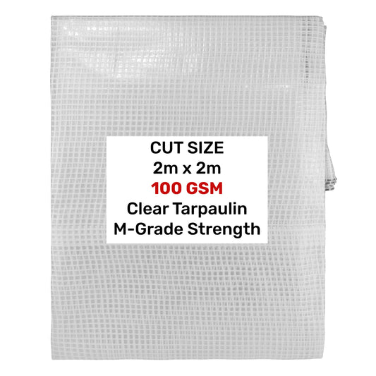 Clear tarpaulin 2m x 2m, 100 gsm M-grade woven plastic sheet
