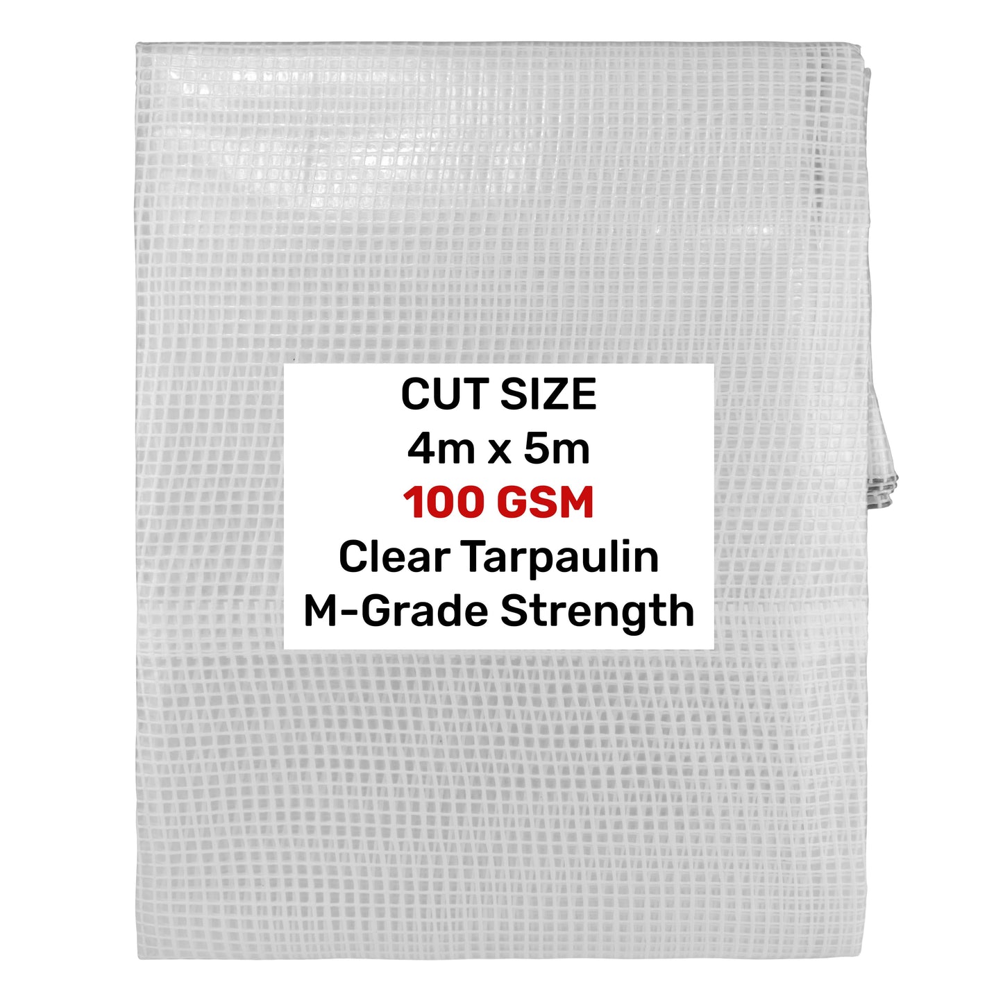 Clear tarpaulin 4m x 5m, 100 GSM M-grade strength, see-through plastic sheet
