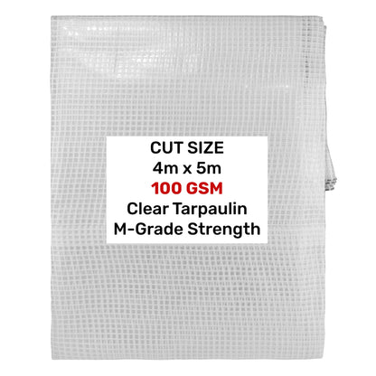 Clear tarpaulin 4m x 5m, 100 GSM M-grade strength, see-through plastic sheet