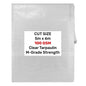 Clear M-Grade tarpaulin 5m x 6m, folded sheet with size/grade label