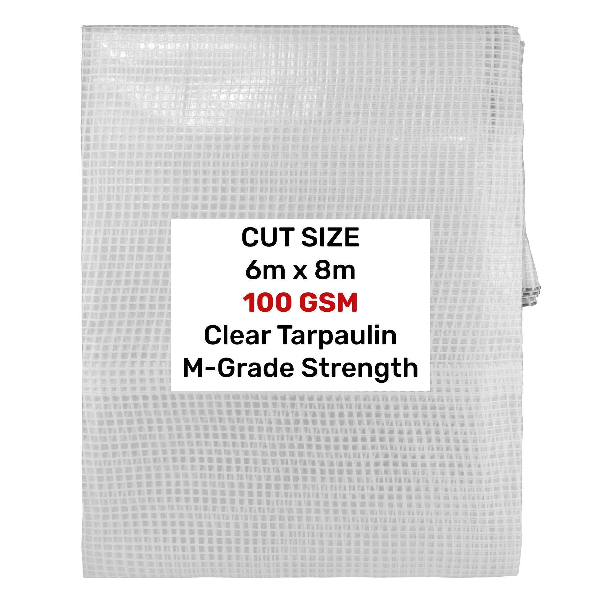 Clear tarpaulin 6m x 8m, M-grade strength, 100GSM, see-through grid