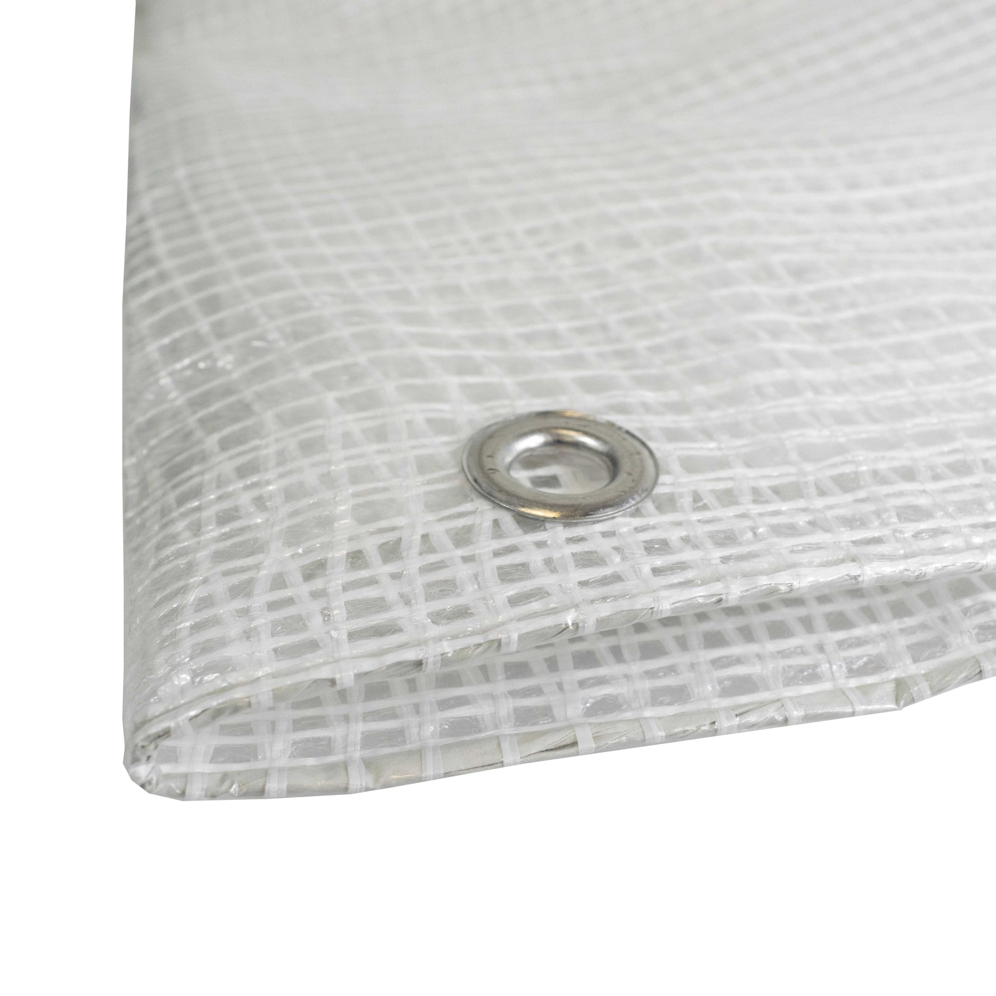 Clear M-Grade tarpaulin 4m x 5m with reinforced metal eyelet and grid weave