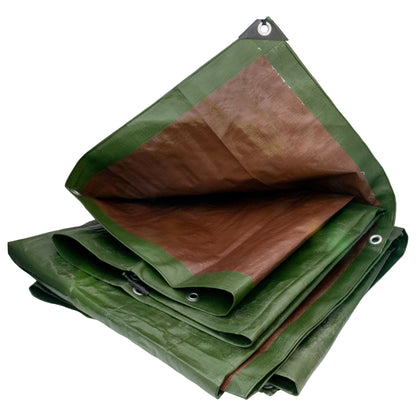 Green tarpaulin stack with brown center panel and eyelet on top corner