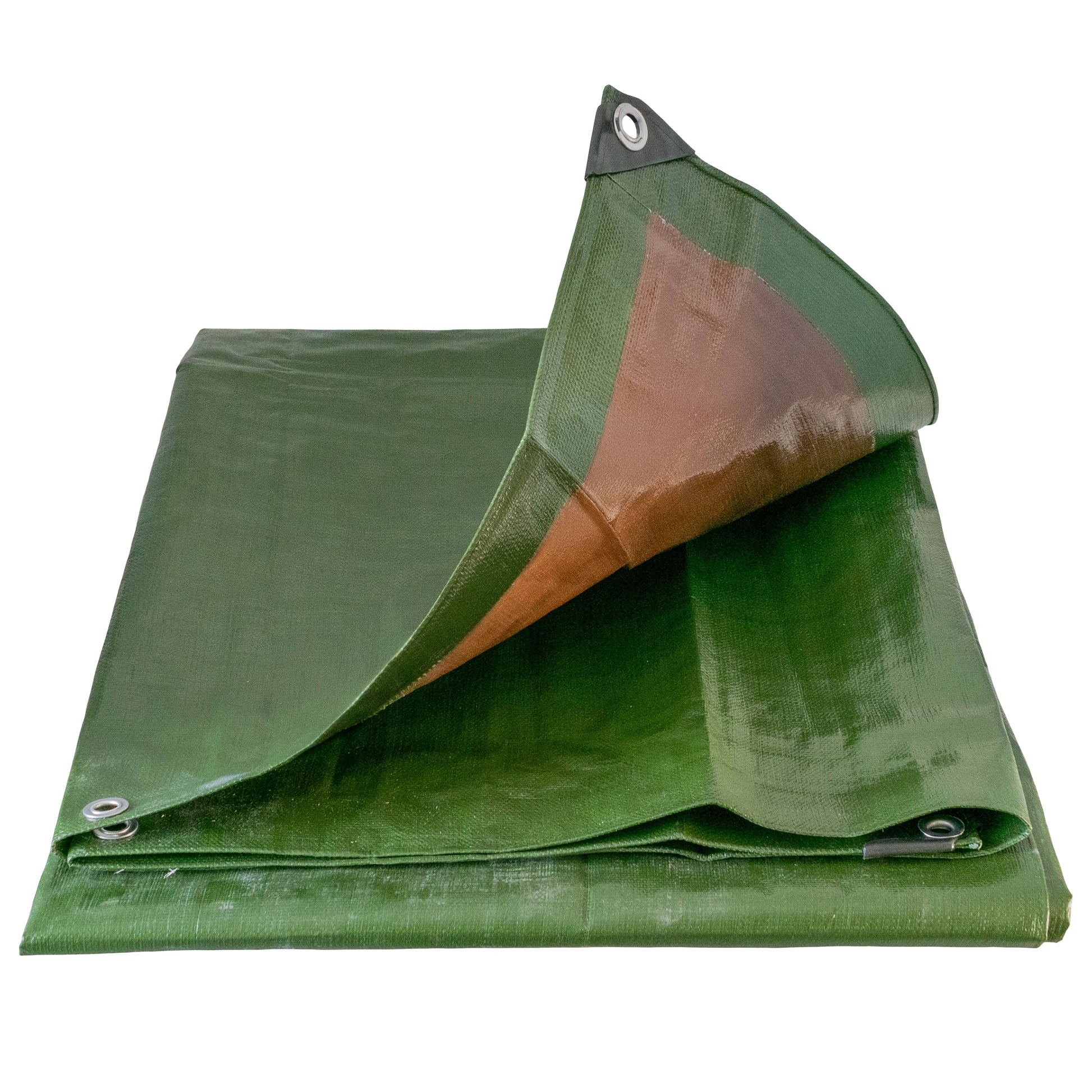 Green & Brown L-Grade tarpaulin edge with metal grommet and brown inner panel