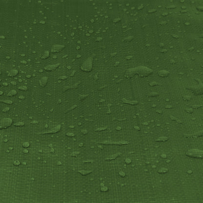 Green tarpaulin surface with visible water droplets on waterproof fabric