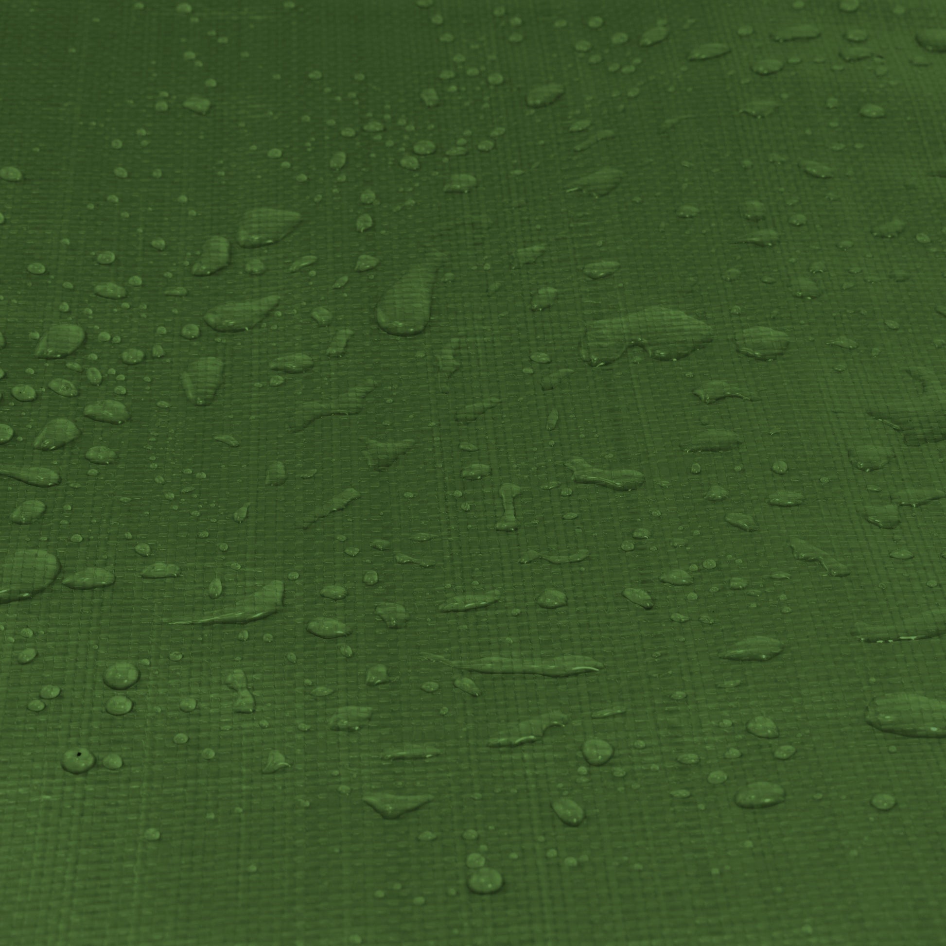 Green tarpaulin fabric close-up with water beading