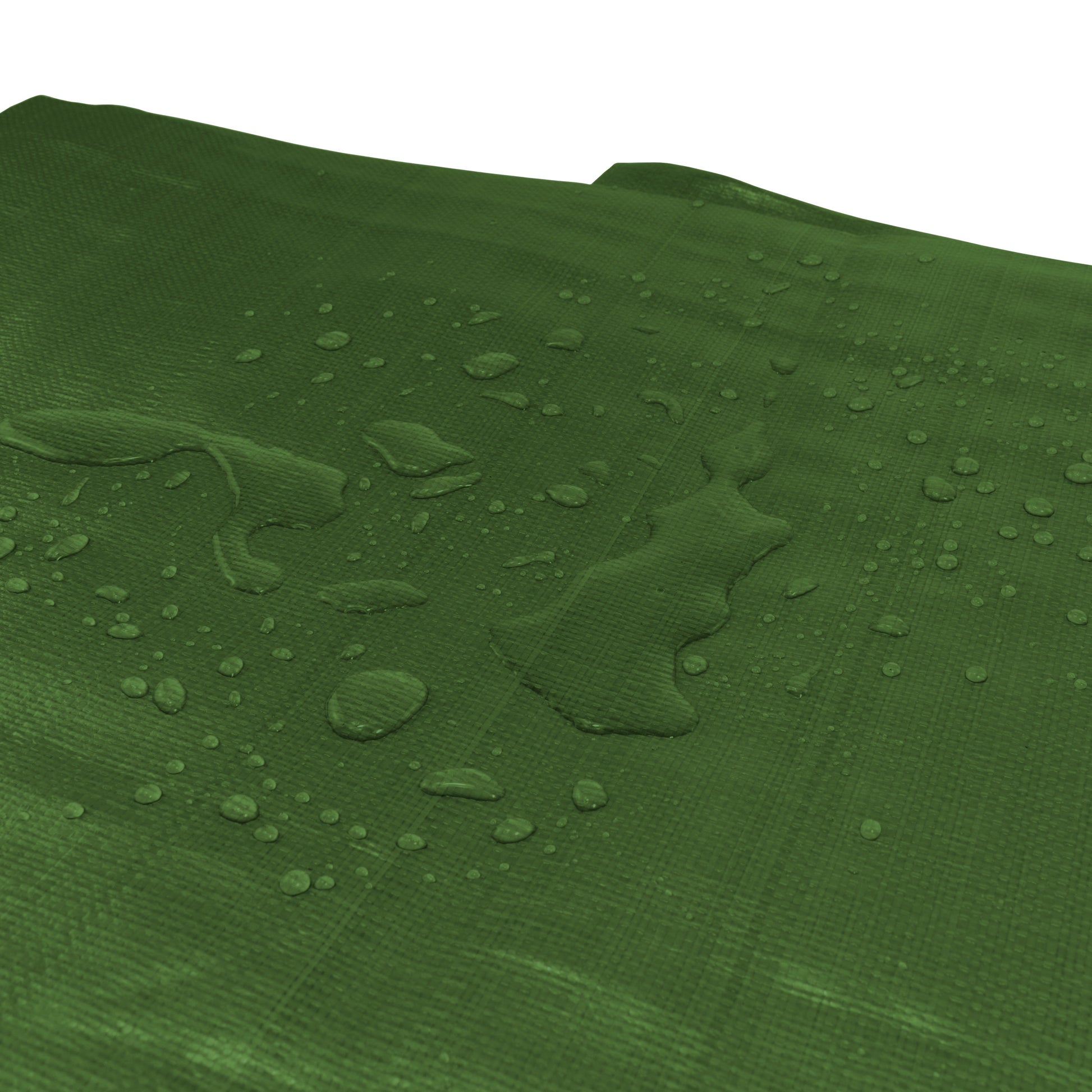 Green tarpaulin surface with water droplets, textured finish