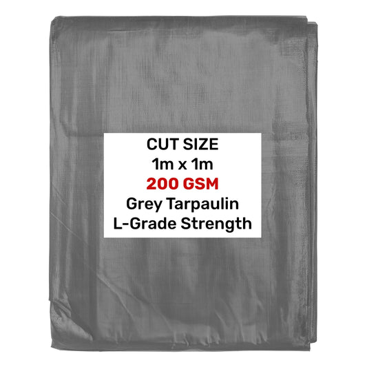 Grey L-grade tarpaulin sheet, folded, 1m x 1m