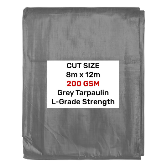 Grey L-Grade Tarpaulin 8m x 12m (200 GSM) sheet, grey tarp