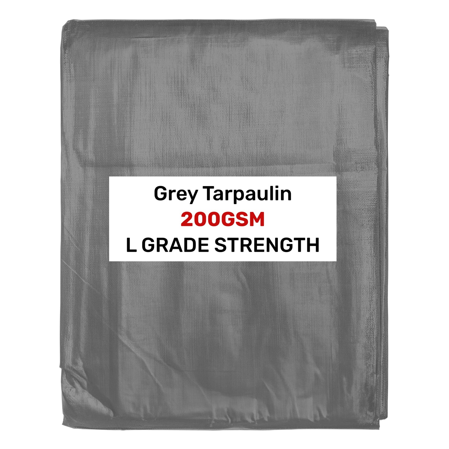 Grey L-grade tarpaulin 2m x 4m, 200GSM strength label on folded cover