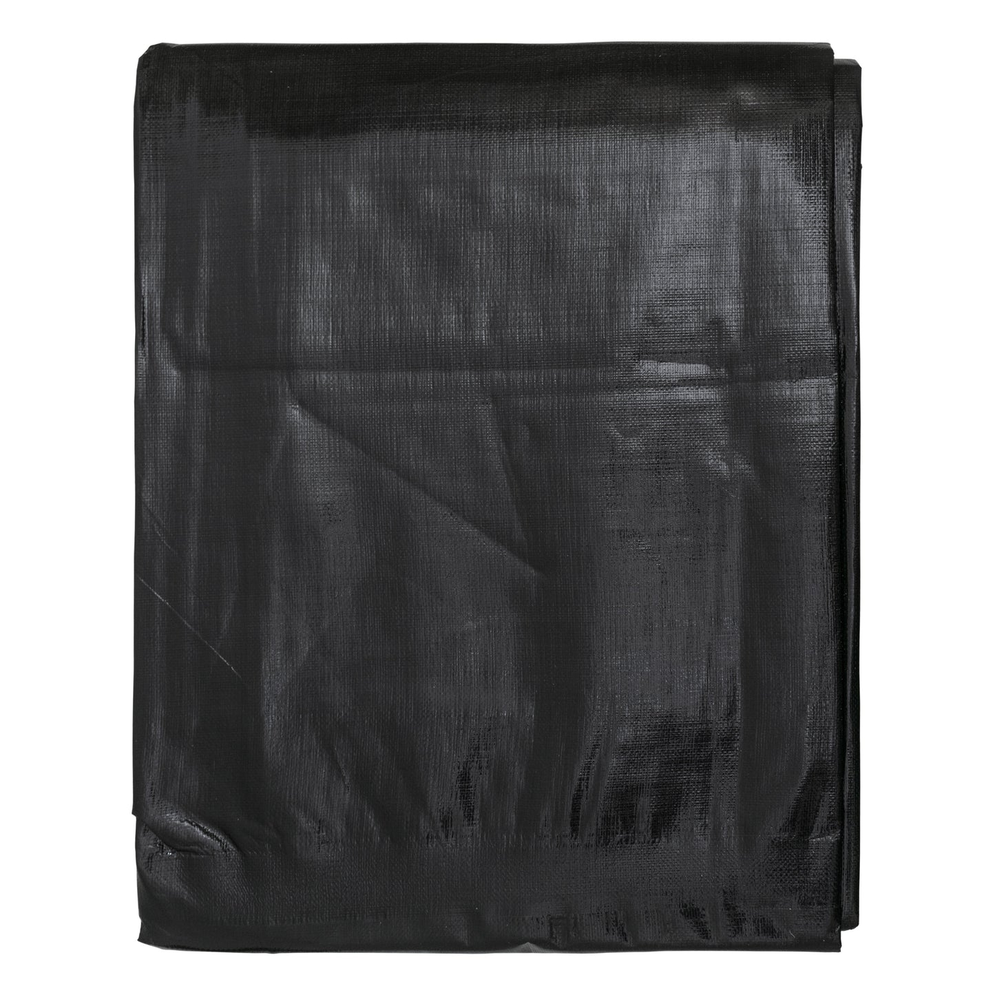 Black tarpaulin folded square, textured surface and creases