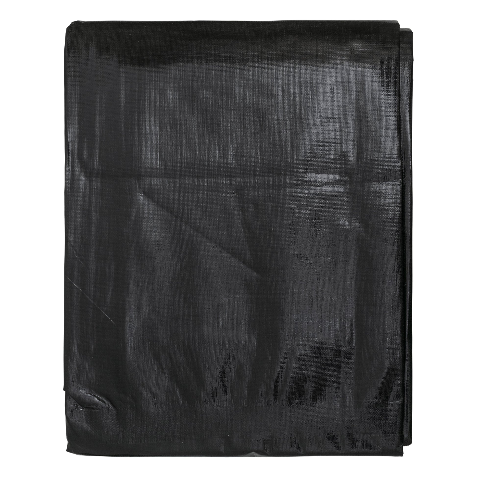 Black tarpaulin folded square, textured surface and creases