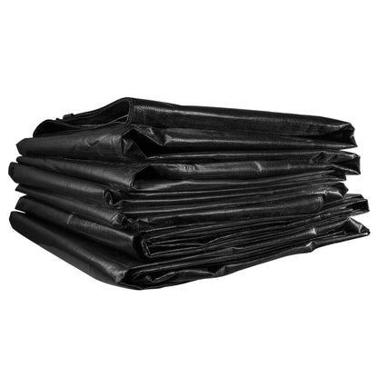 Black tarpaulin stack folded with visible texture and layered seams