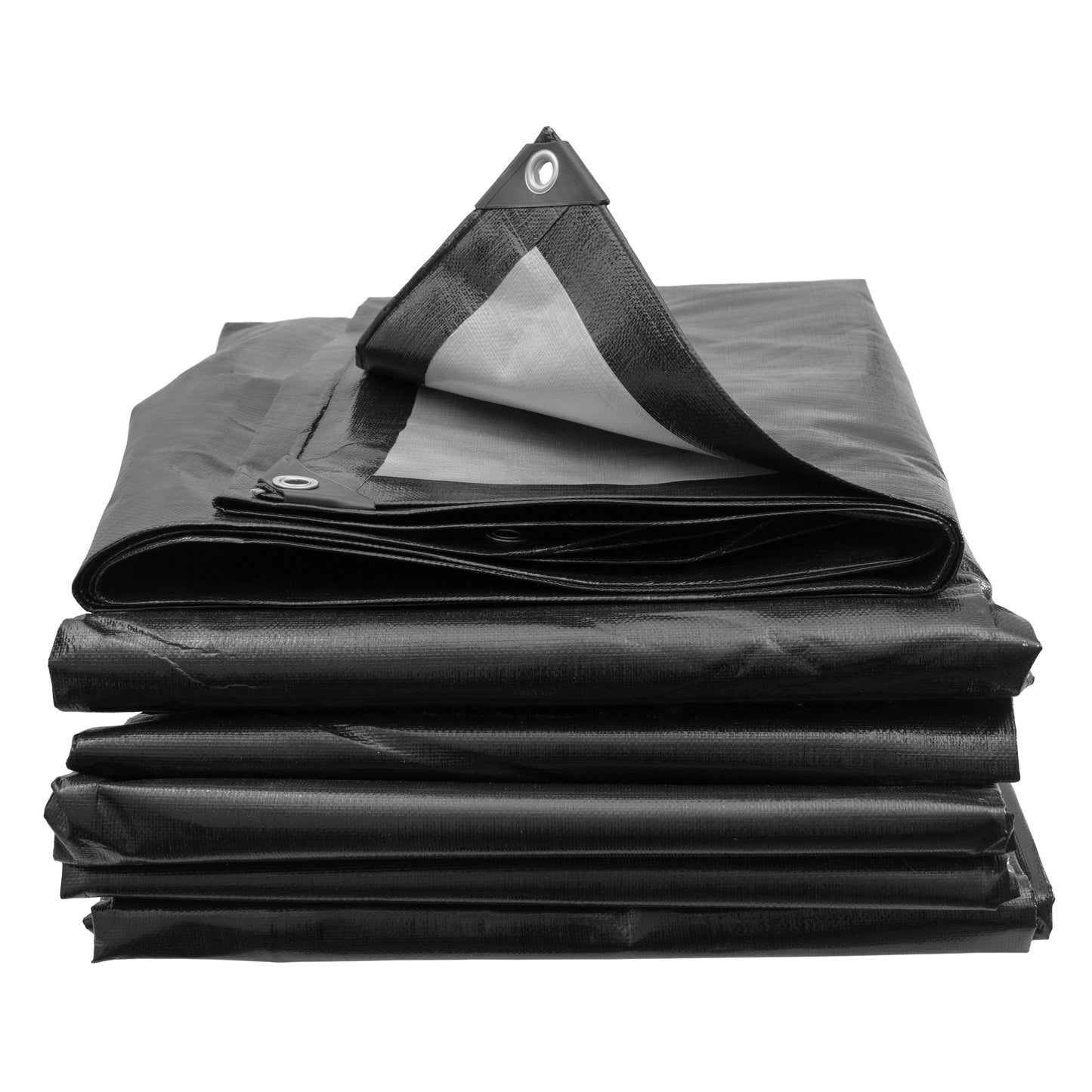 Gefaltete schwarze Tarpaulin-Plane mit silbergrauem Innenbereich; Best4Trade-Retail