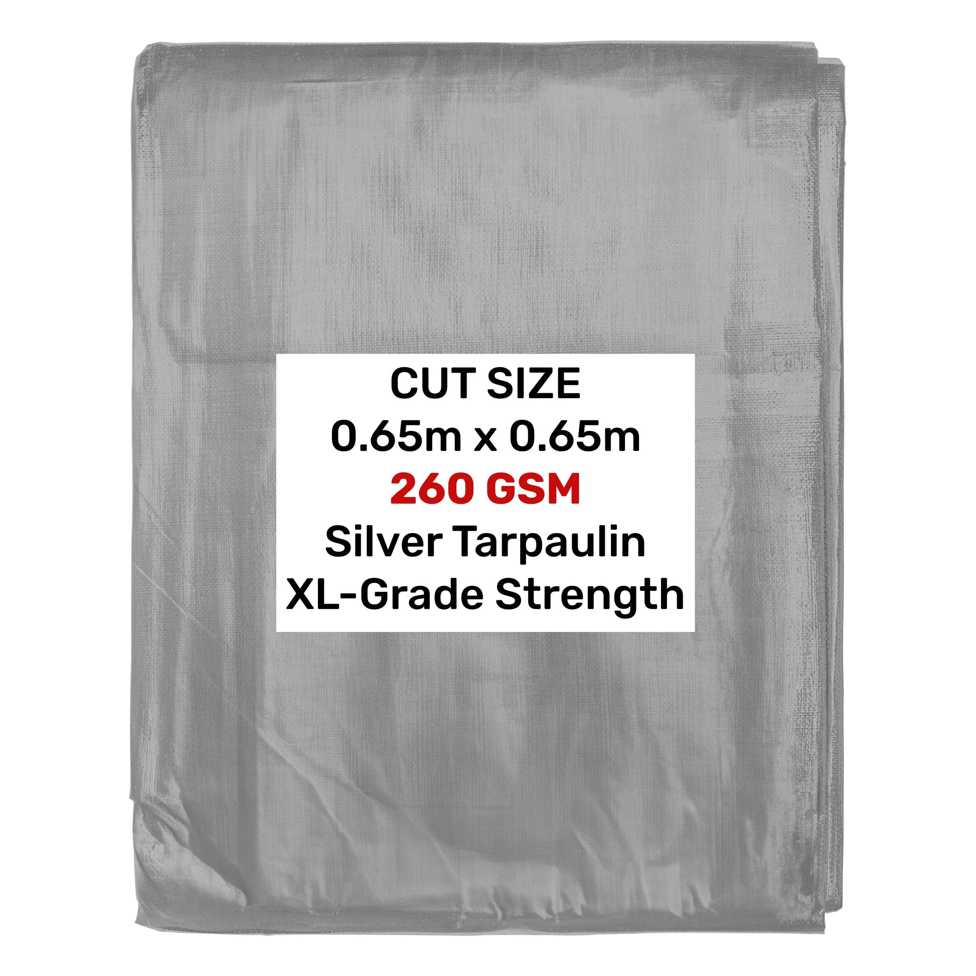 Silver tarpaulin folded pack, 0.65m x 0.65m, 260 GSM
