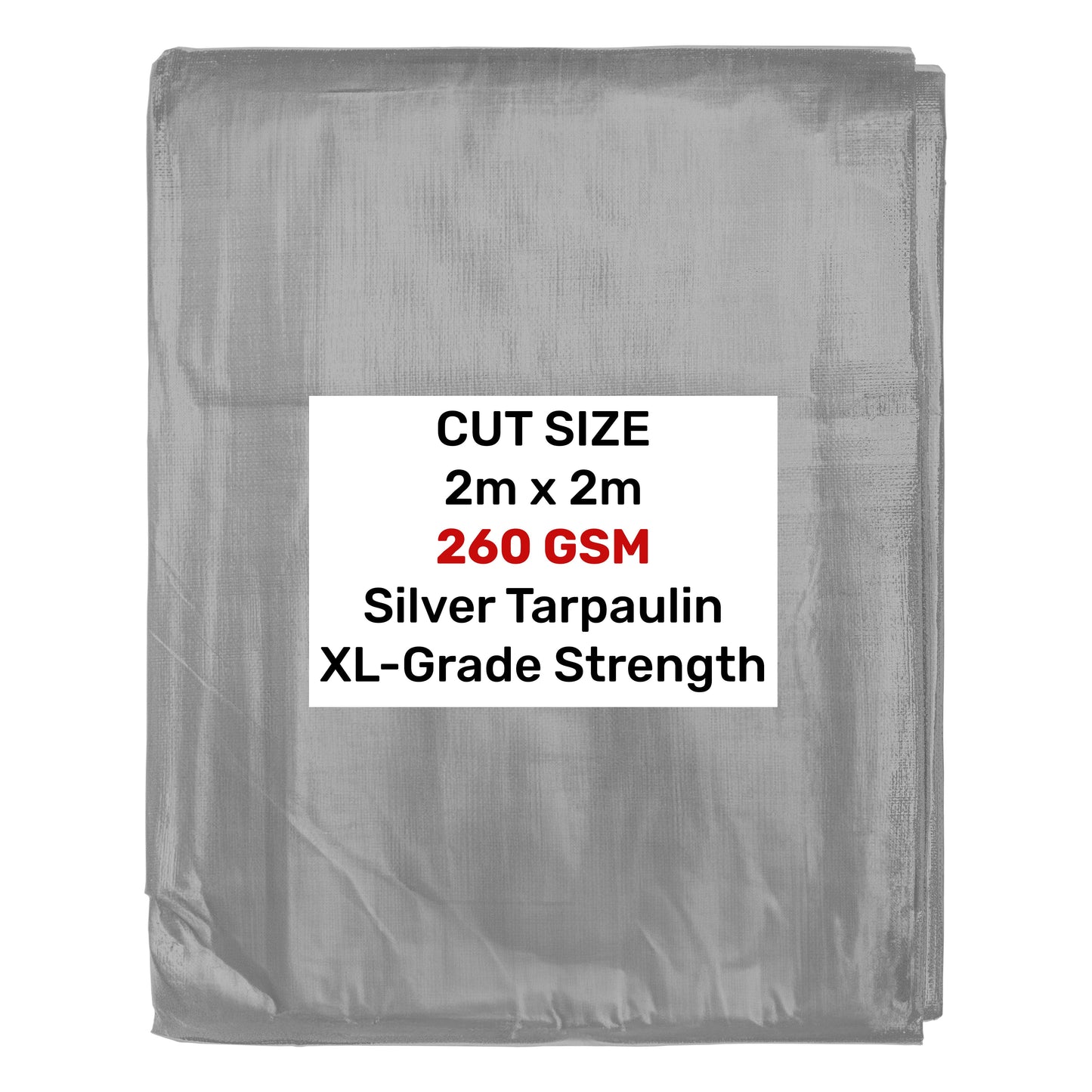 Silver tarpaulin folded, 2m x 2m size, 260 GSM, XL-grade strength