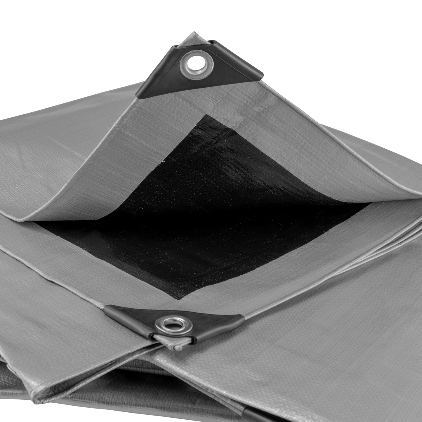 Silver tarpaulin 2m x 2m corner grommet and reinforced fold