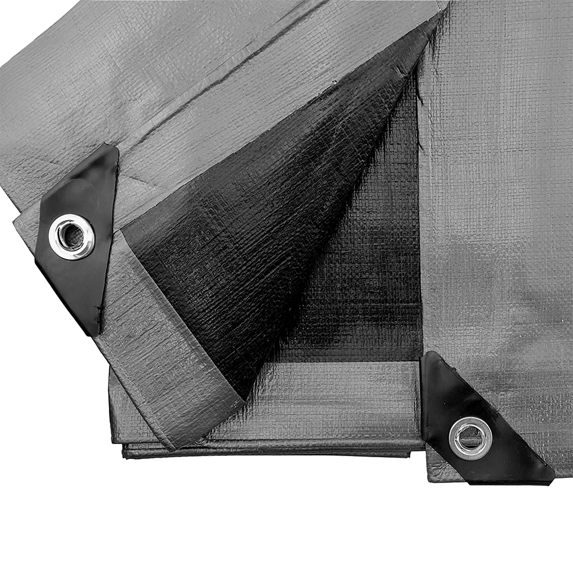 Silver tarpaulin 2m x 2m with eyelets and stitched reinforcement
