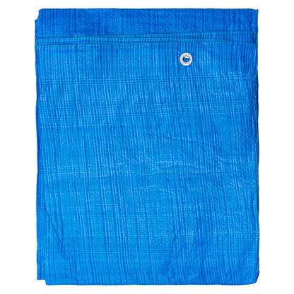 Blue tarpaulin sheet with top hem and grommet, 1.5m x 6m