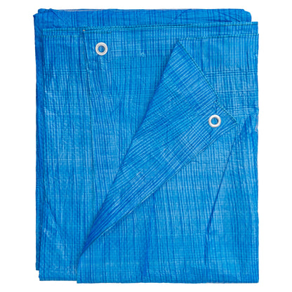 Blue tarpaulin sheets overlapping with metal grommets, 1.5m x 6m