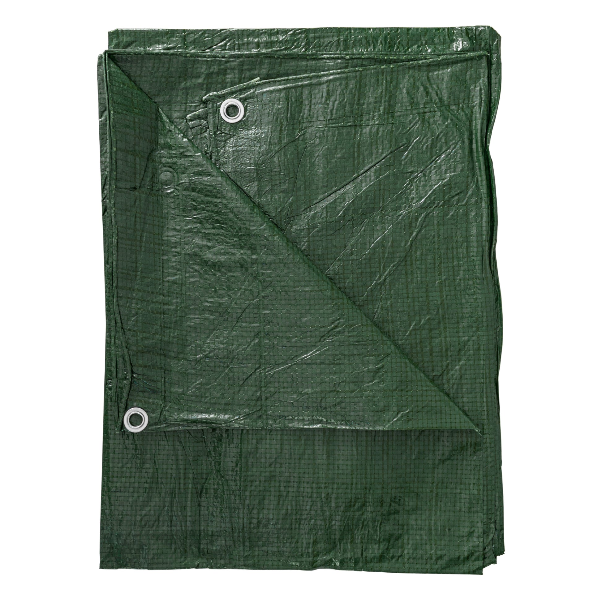 Green S-grade tarpaulin sheet with cross-stitching and metal eyelets