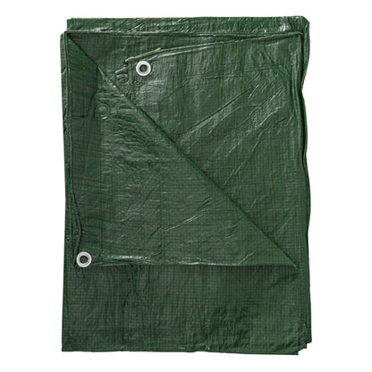 Green S-grade tarpaulin sheet with metal eyelets at corners