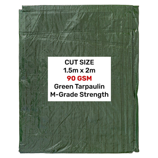 Green tarpaulin M-Grade, 1.5m x 2m, 90 GSM—folded sheet