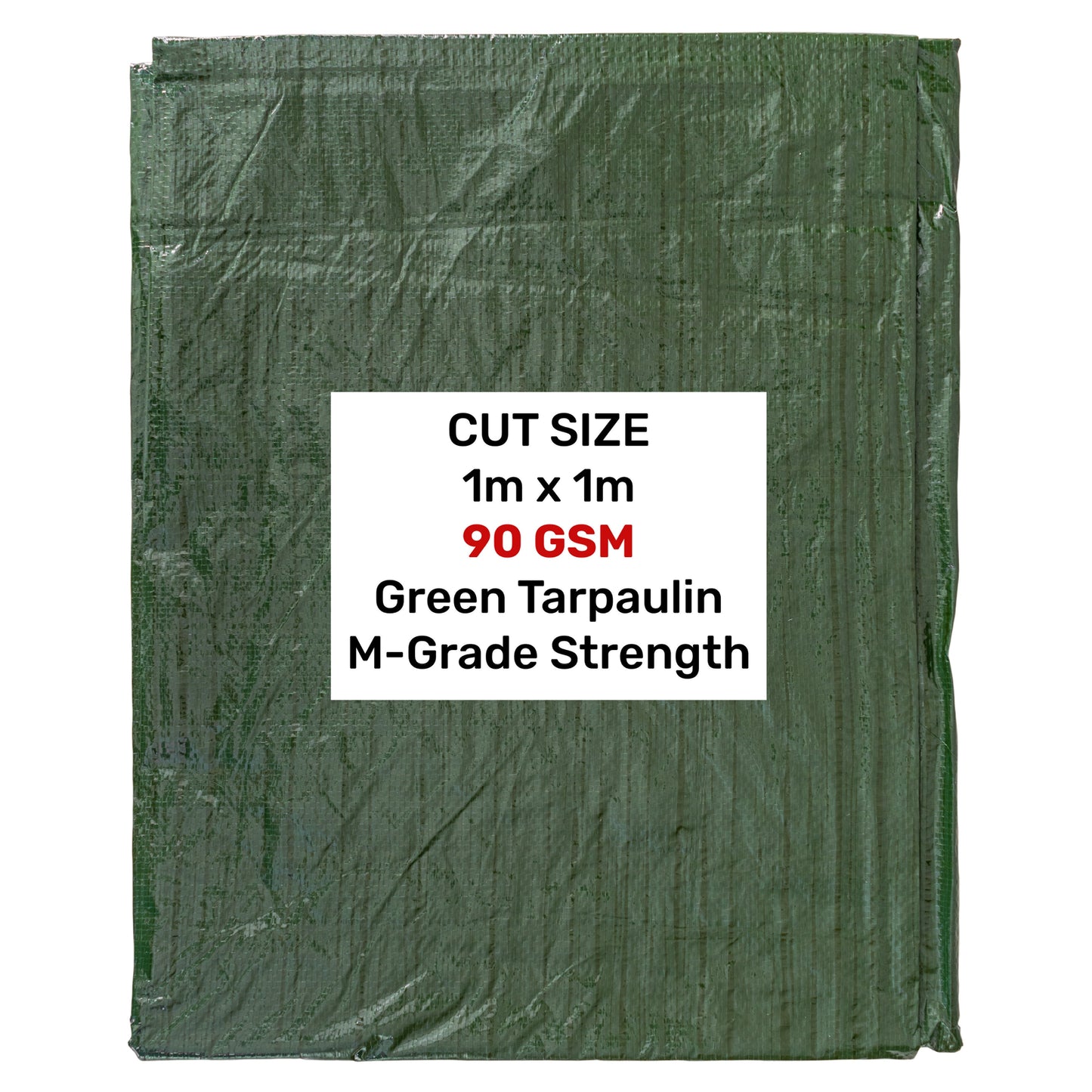 Green tarpaulin 1m x 1m, M-grade strength, 90 GSM sheet