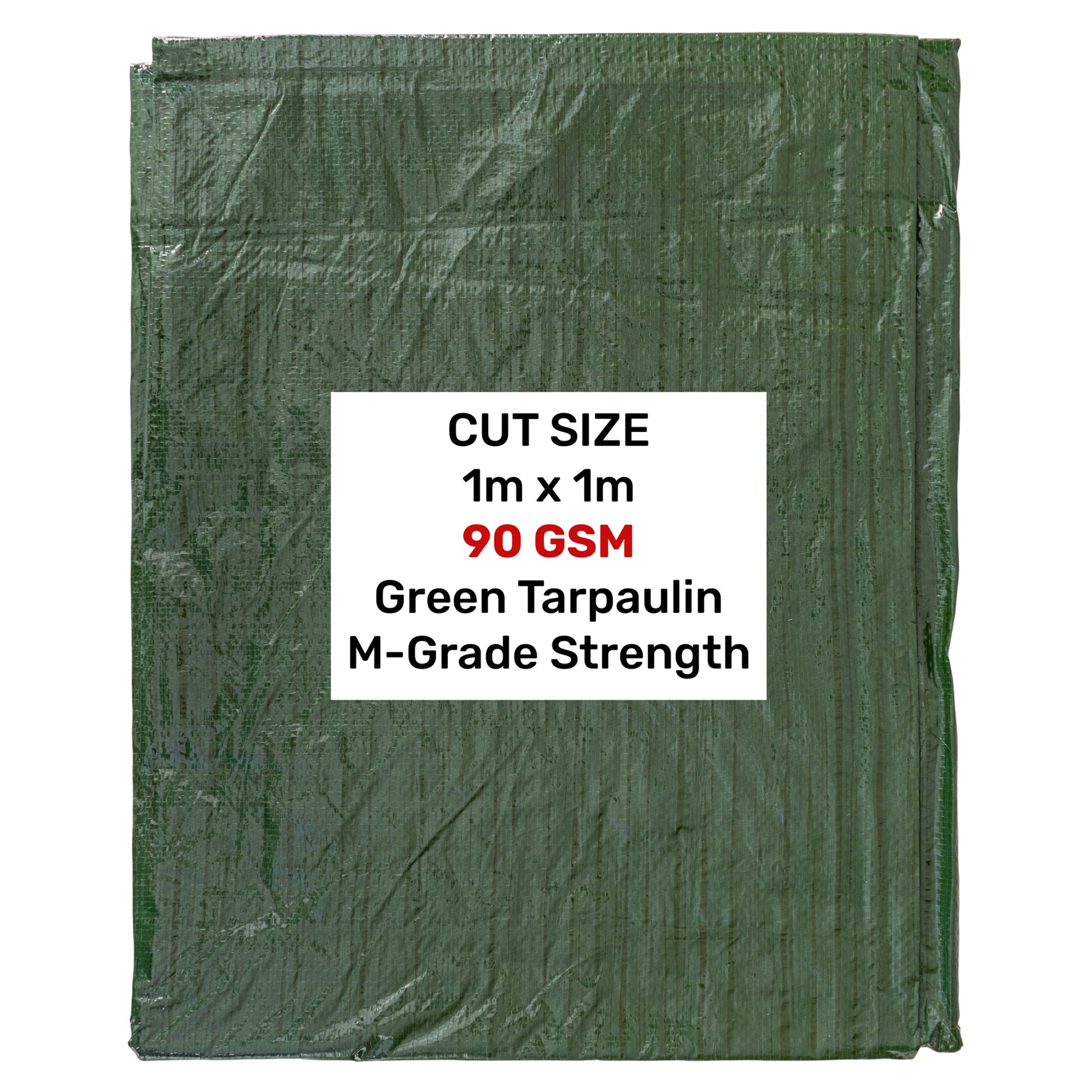 Green tarpaulin 1m x 1m, M-grade strength, 90 GSM sheet